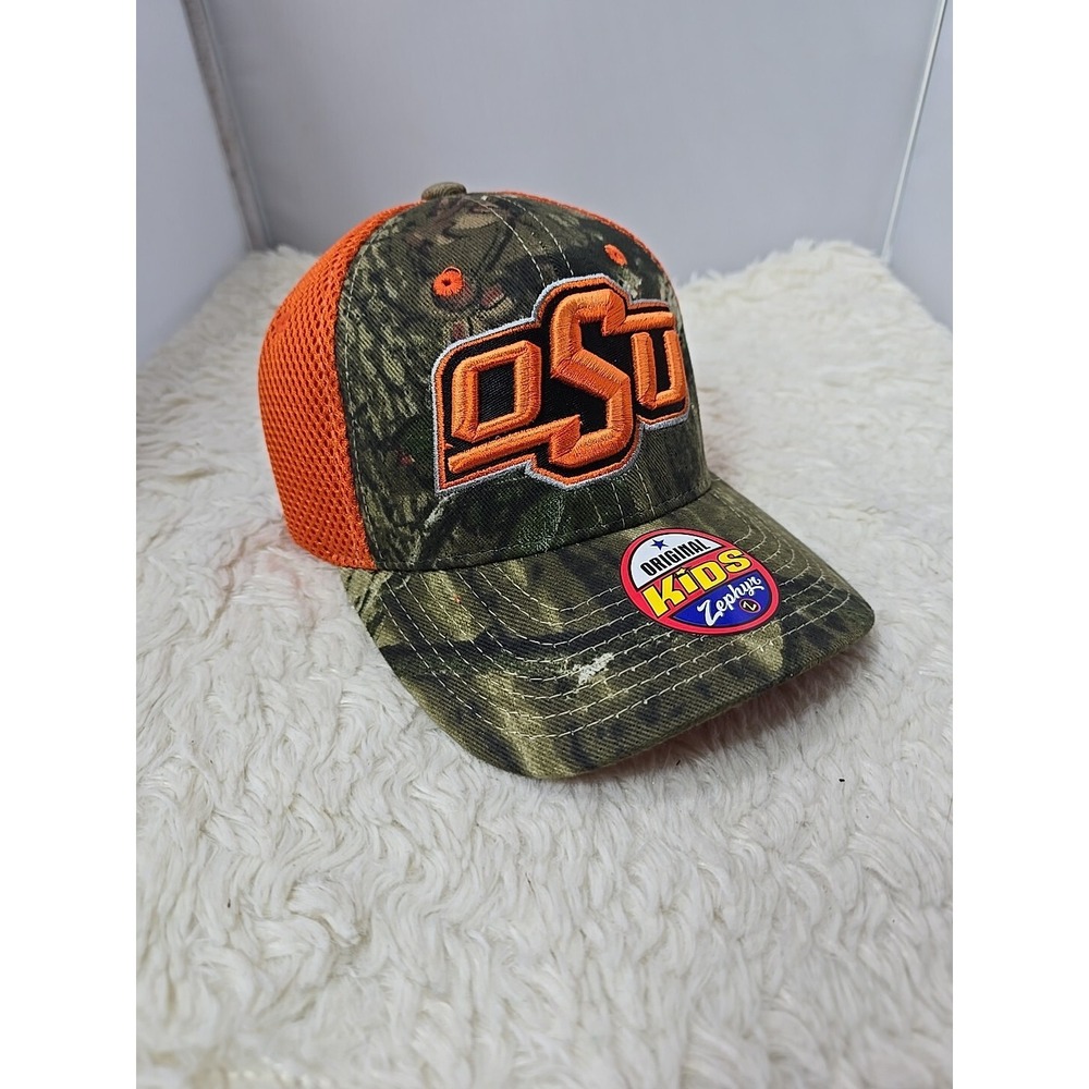 Zephyr Oklahoma State Cowboys‎ Flex Fit Youth Kids Hat Cap Camo Hunting Orange